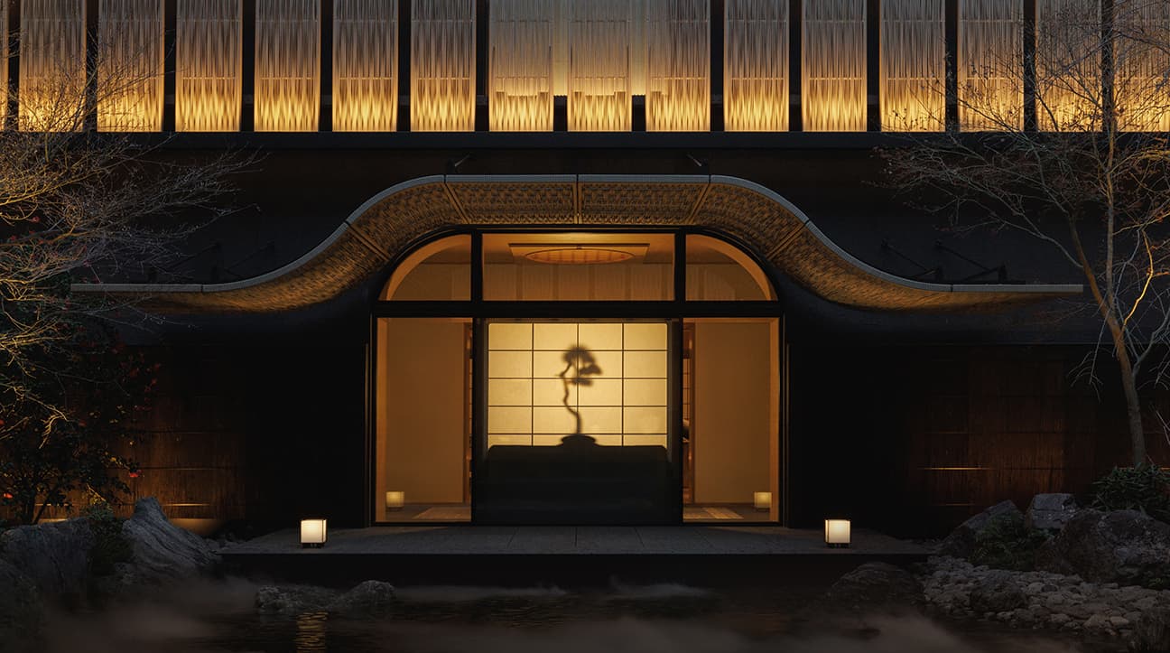 Evening courtyard architecture at Capella Kyoto
