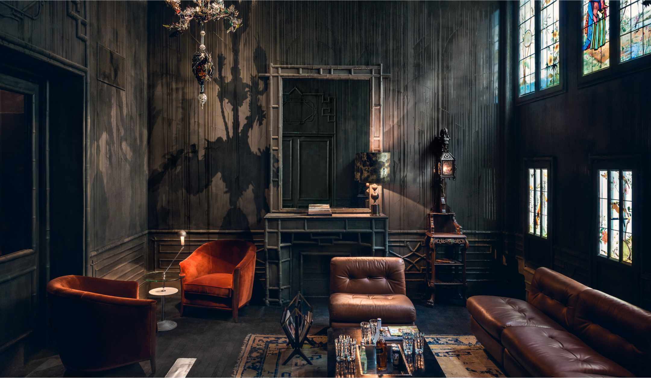 Moody velvet lounge at Les Bains Paris