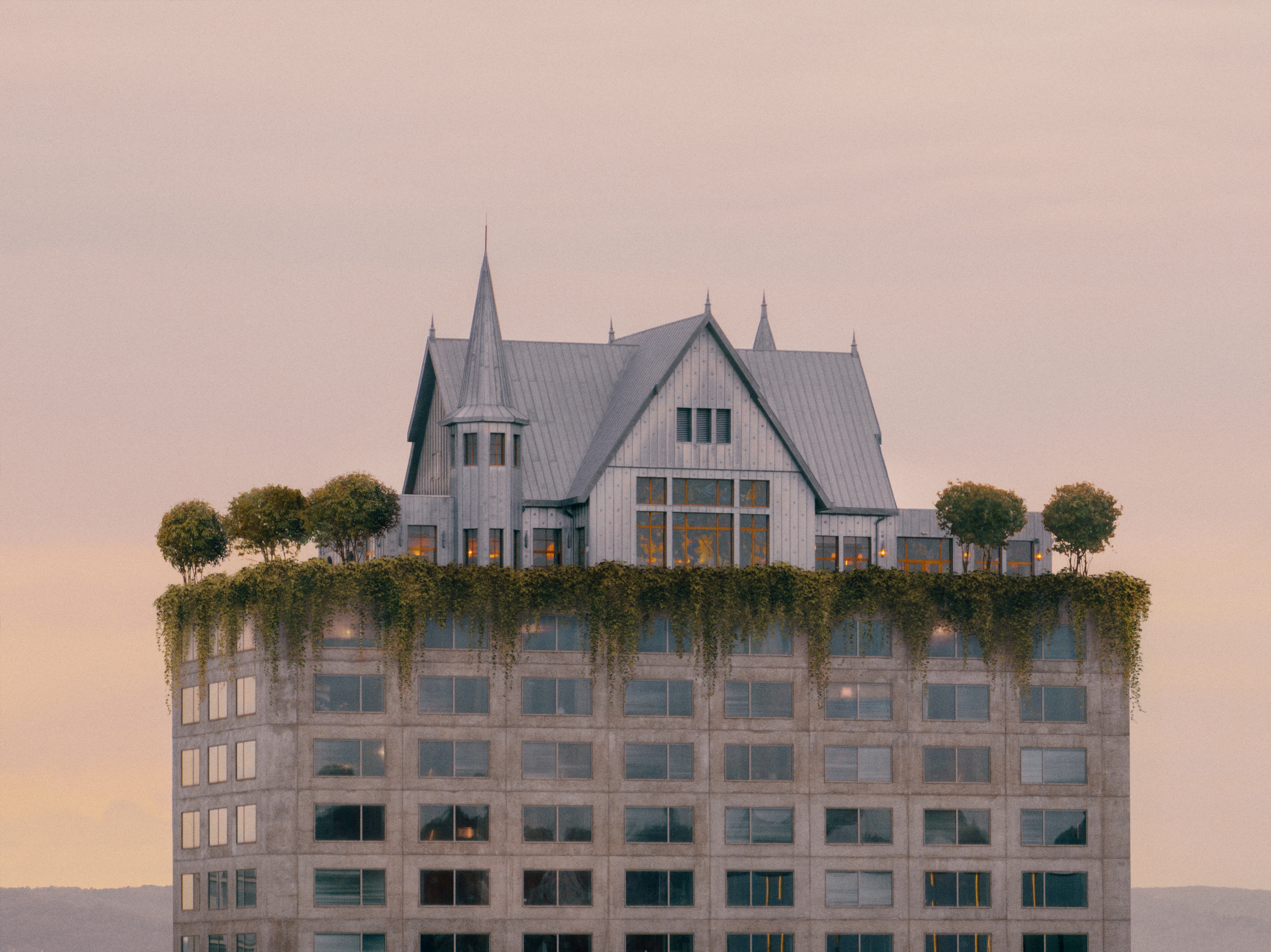 Maison Heler with a silver house on its rooftop